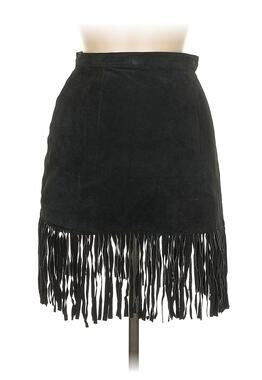 VTG Comint Black Fringe Suede Leather Mini Skirt UK 6 US 2 (25" waist)